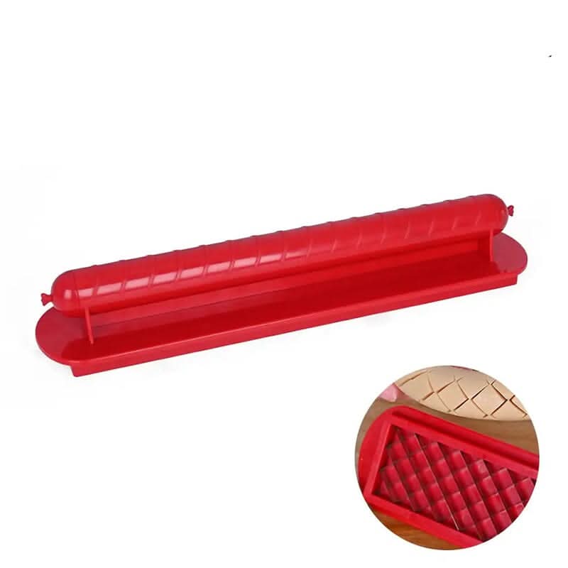 Hot Dog Slicer with Criss-Cross Slots Stainless Steel and Red ABS Plastic for Even Cooking