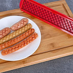 Hot Dog Slicer with Criss-Cross Slots Stainless Steel and Red ABS Plastic for Even Cooking