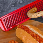 Hot Dog Slicer with Criss-Cross Slots Stainless Steel and Red ABS Plastic for Even Cooking