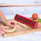 Hot Dog Slicer with Criss-Cross Slots Stainless Steel and Red ABS Plastic for Even Cooking