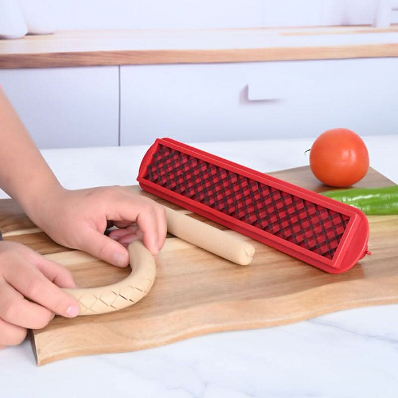 Hot Dog Slicer with Criss-Cross Slots Stainless Steel and Red ABS Plastic for Even Cooking