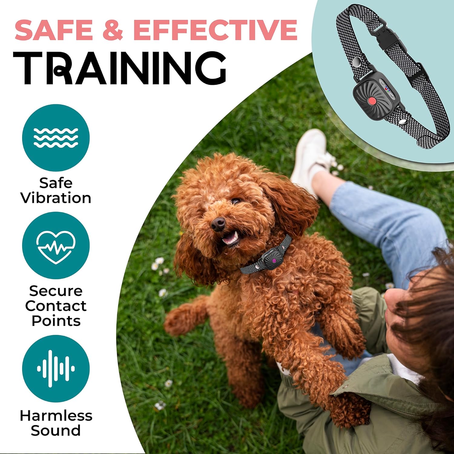 Bark Control Collar for Small Dogs Adjustable Gentle Anti-Bark Training Collar Black Waterproof