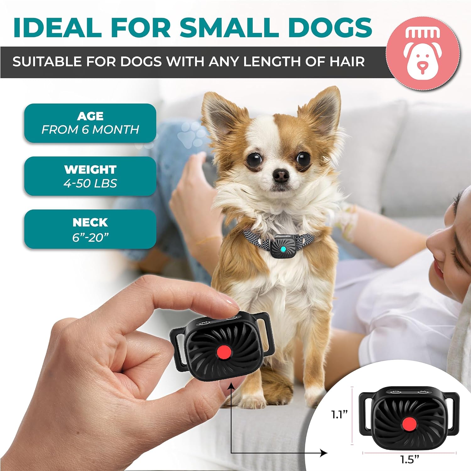 Bark Control Collar for Small Dogs Adjustable Gentle Anti-Bark Training Collar Black Waterproof