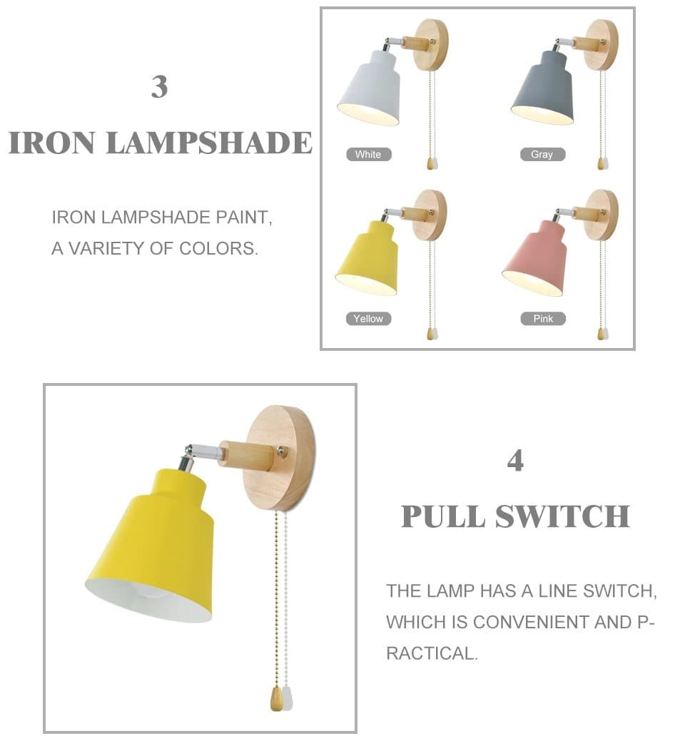 Collin Rotatable Wall Light with Pull Chain Switch Swivel Head Adjustable Lighting