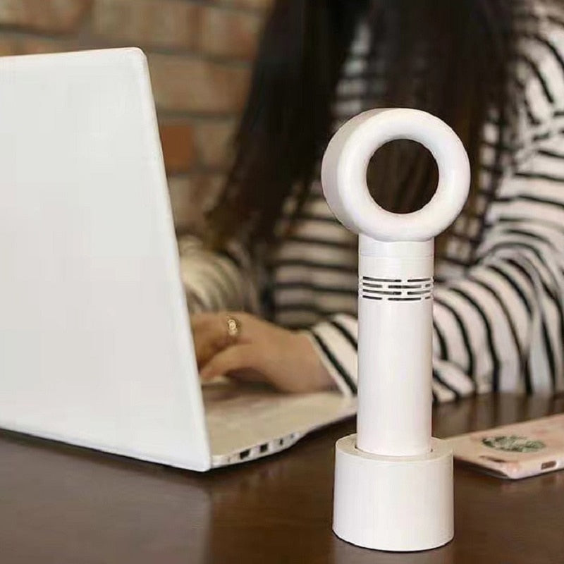 Portable Rechargeable Mini Handheld Fan Bladeless USB with 3 Speeds and Free Stand, Portable Desk Fan in Black White Green