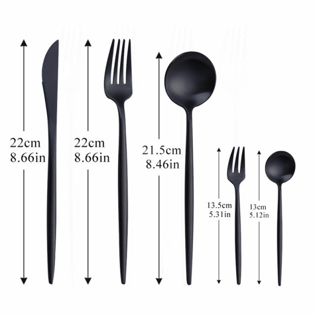 Harrow Modern Minimalist Cutlery Set Stainless Steel Titanium Matte Finish 5-Piece Black Gold Rose Gold Silver