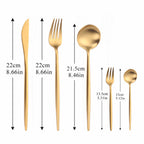 Harrow Modern Minimalist Cutlery Set Stainless Steel Titanium Matte Finish 5-Piece Black Gold Rose Gold Silver