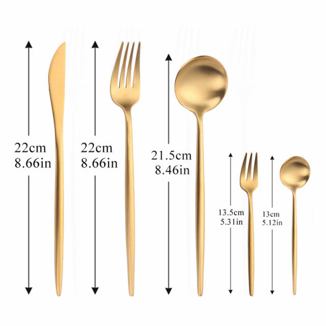Harrow Modern Minimalist Cutlery Set Stainless Steel Titanium Matte Finish 5-Piece Black Gold Rose Gold Silver
