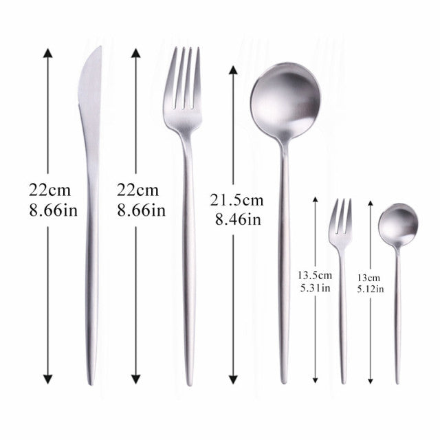 Harrow Modern Minimalist Cutlery Set Stainless Steel Titanium Matte Finish 5-Piece Black Gold Rose Gold Silver