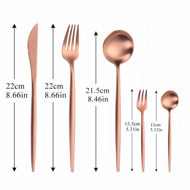Harrow Modern Minimalist Cutlery Set Stainless Steel Titanium Matte Finish 5-Piece Black Gold Rose Gold Silver