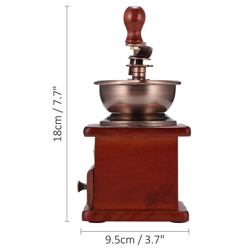 Wooden Manual Coffee Grinder Antique Style Hand Crank Coffee Bean Mill with Adjustable Grind