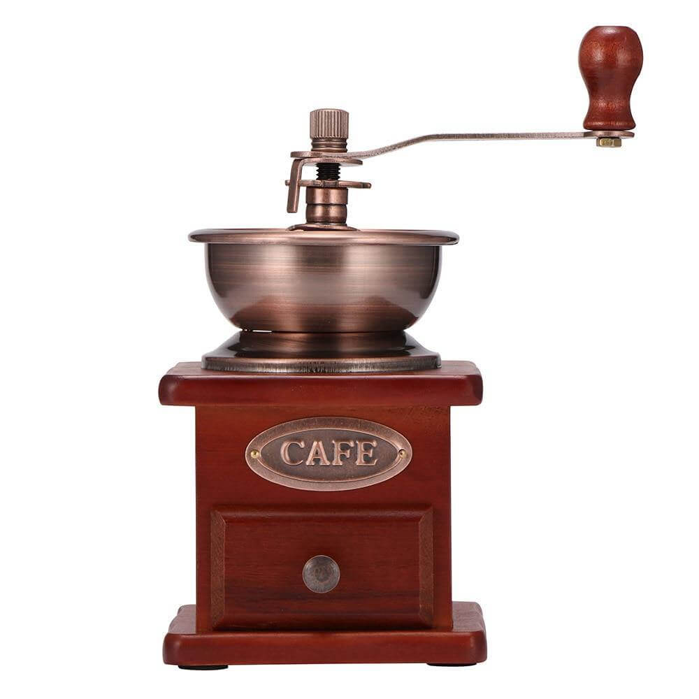 Wooden Manual Coffee Grinder Antique Style Hand Crank Coffee Bean Mill with Adjustable Grind