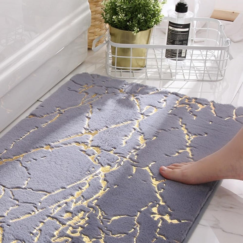 Harrow Dazzle Non-Slip Bath Mat Soft Absorbent Synthetic Fiber Gold Marble Pattern Multiple Sizes
