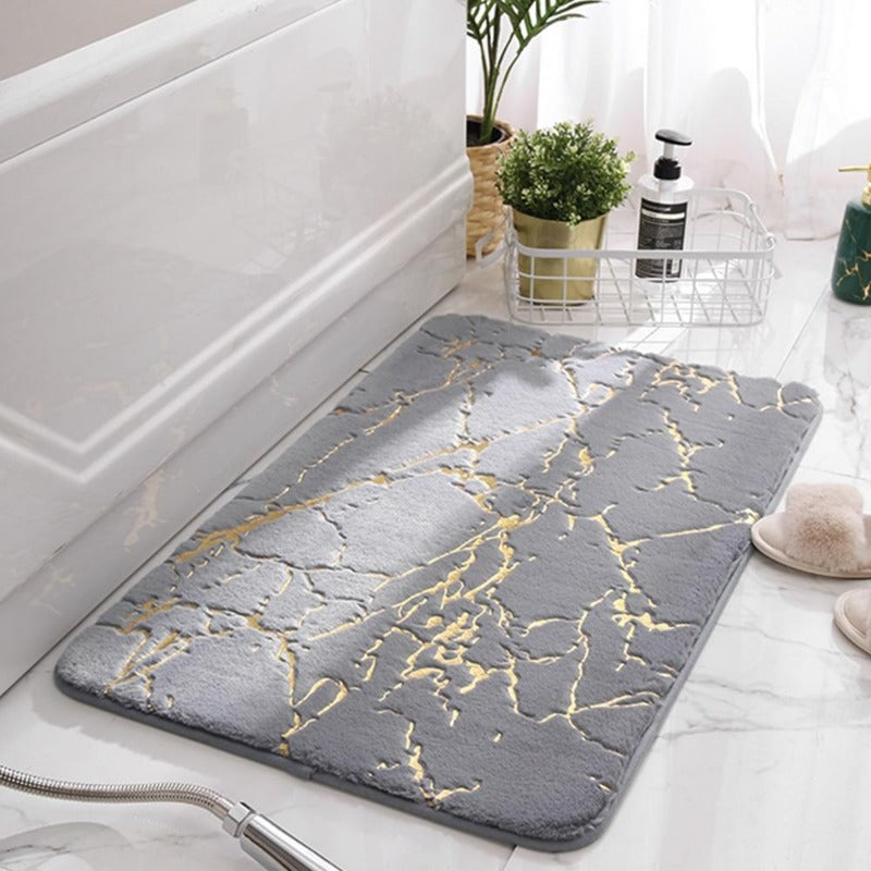 Harrow Dazzle Non-Slip Bath Mat Soft Absorbent Synthetic Fiber Gold Marble Pattern Multiple Sizes