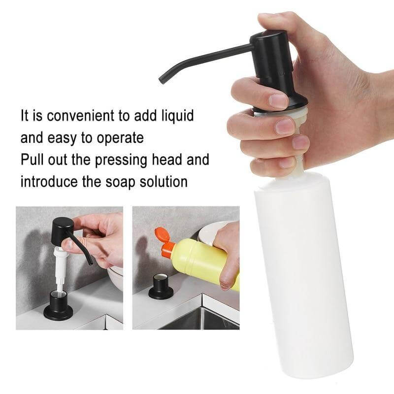 Countertop Soap Dispenser Stainless Steel and Plastic Easy Install for Kitchen and Bathroom Sink