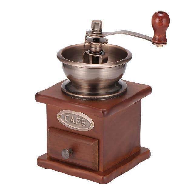 Wooden Manual Coffee Grinder Antique Style Hand Crank Coffee Bean Mill with Adjustable Grind