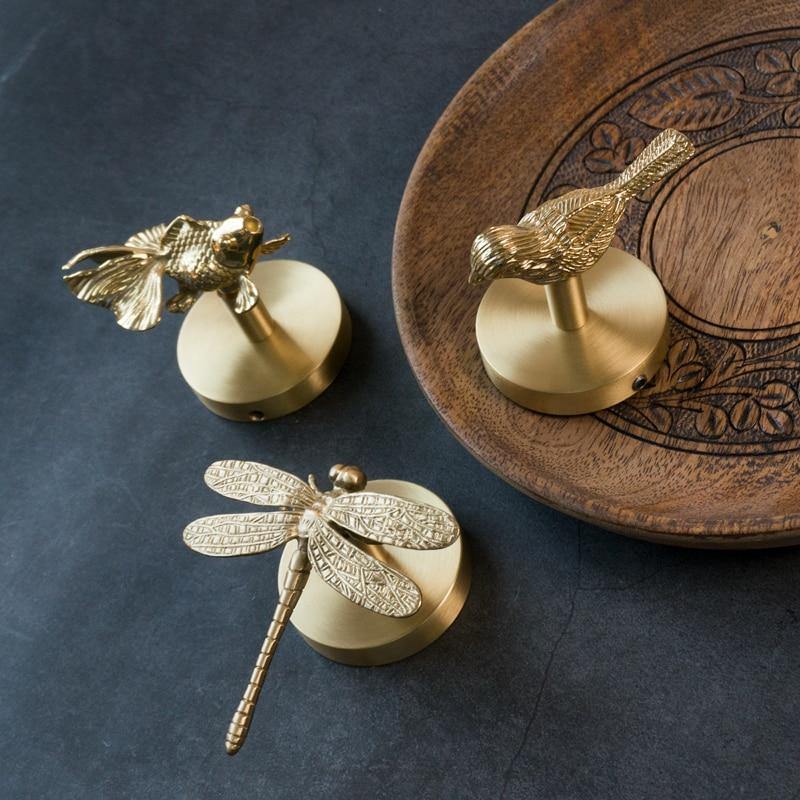 Golden Brass Wall Hooks Handmade Animal Head Design Decorative Coat Hooks for Home