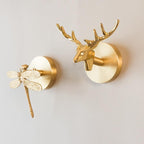 Golden Brass Wall Hooks Handmade Animal Head Design Decorative Coat Hooks for Home