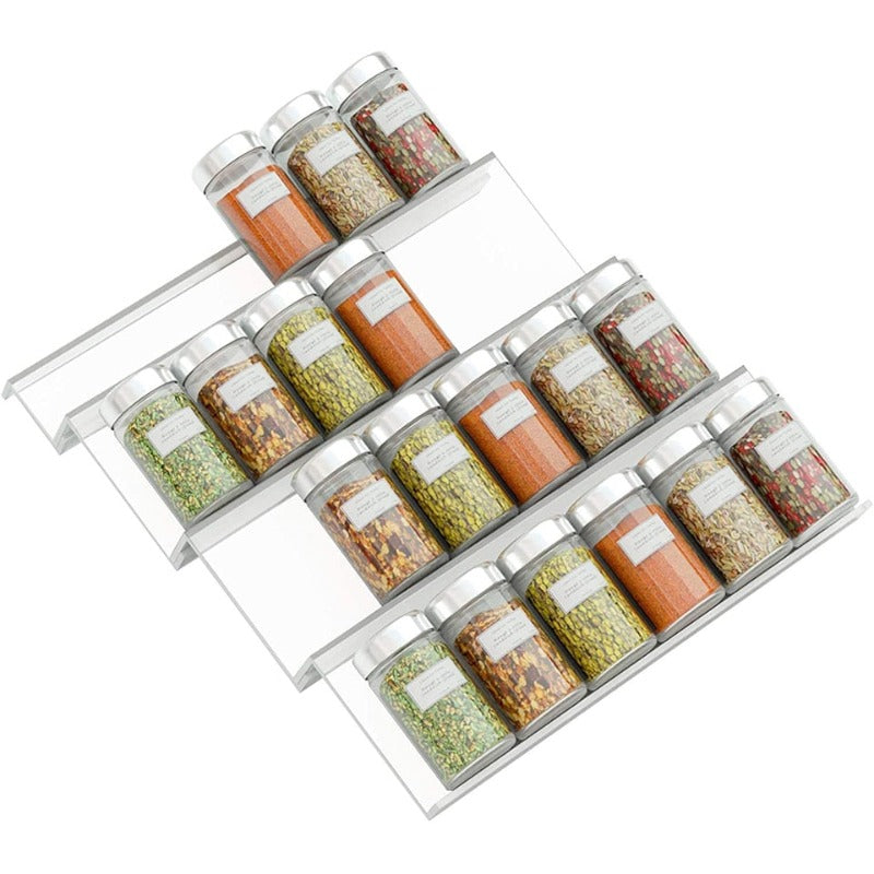 Acrylic Adjustable Multi-Tier Spice Drawer Organizer Clear Kitchen Storage Rack 1-4 Tiers