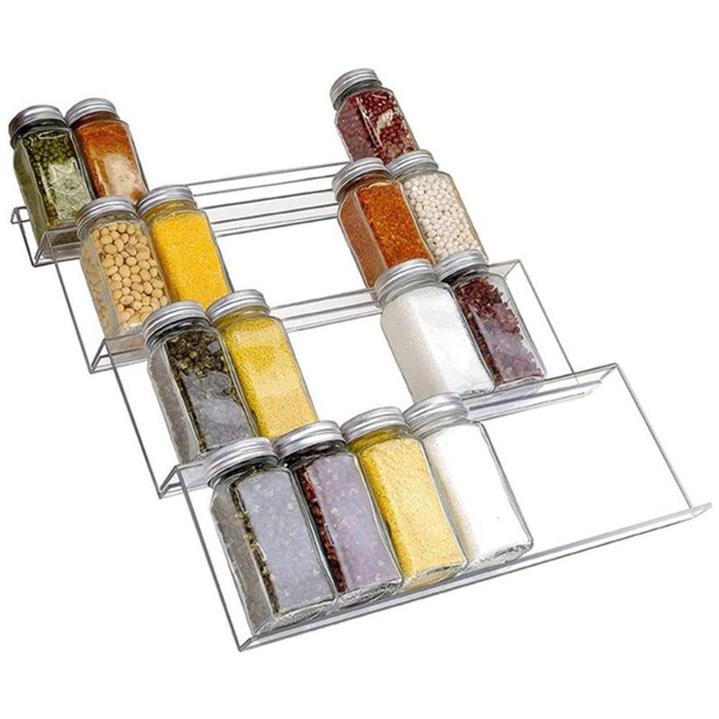 Acrylic Adjustable Multi-Tier Spice Drawer Organizer Clear Kitchen Storage Rack 1-4 Tiers