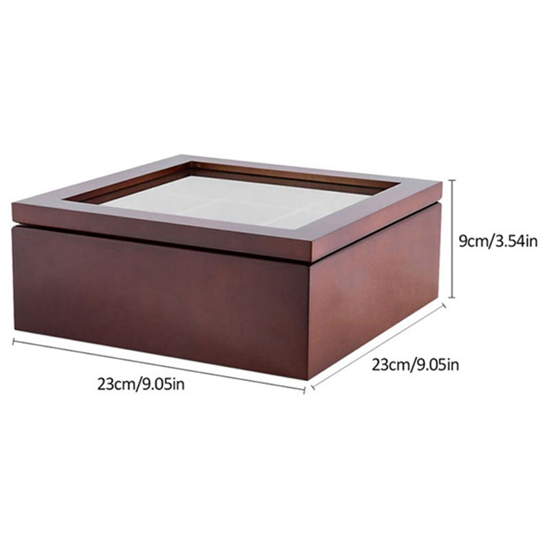 Harrow Wood Tea Storage Box Large Grid Organizer with 9 Compartments Burgundy Black