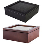 Harrow Wood Tea Storage Box Large Grid Organizer with 9 Compartments Burgundy Black