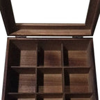 Harrow Wood Tea Storage Box Large Grid Organizer with 9 Compartments Burgundy Black