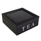Harrow Wood Tea Storage Box Large Grid Organizer with 9 Compartments Burgundy Black