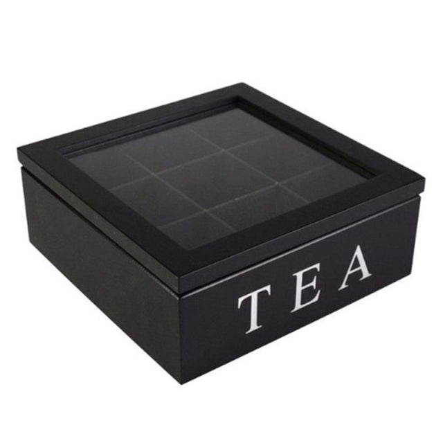 Harrow Wood Tea Storage Box Large Grid Organizer with 9 Compartments Burgundy Black