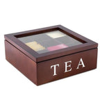 Harrow Wood Tea Storage Box Large Grid Organizer with 9 Compartments Burgundy Black