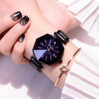 Black Women’s Analog Quartz Watch Round Alloy Case Rhinestone Dial Water Resistant