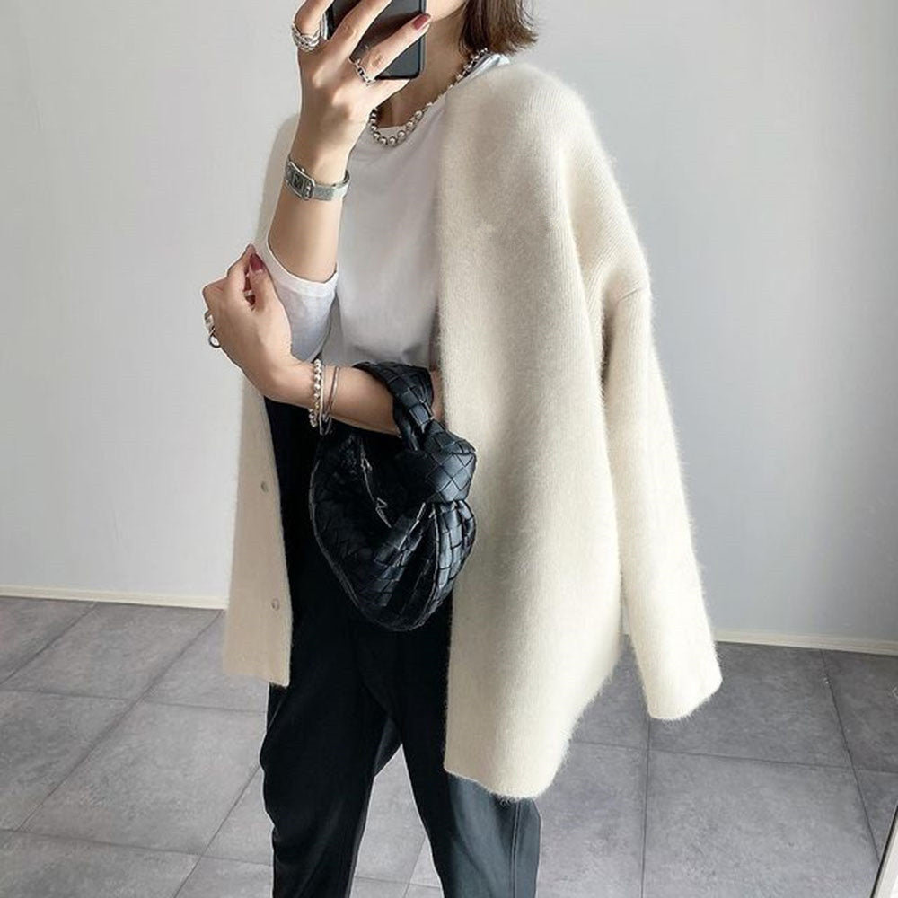 Textured Knit Relaxed Fit Cozy Cardigan Soft Acrylic Blend Button Front Layering Sweater