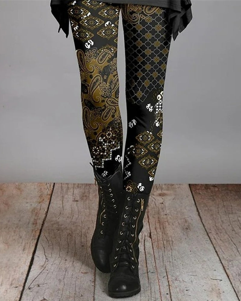 Bohemian Ethnic Print Leggings High-Waisted Slim Fit Soft Stretchy Fabric Ziva Style