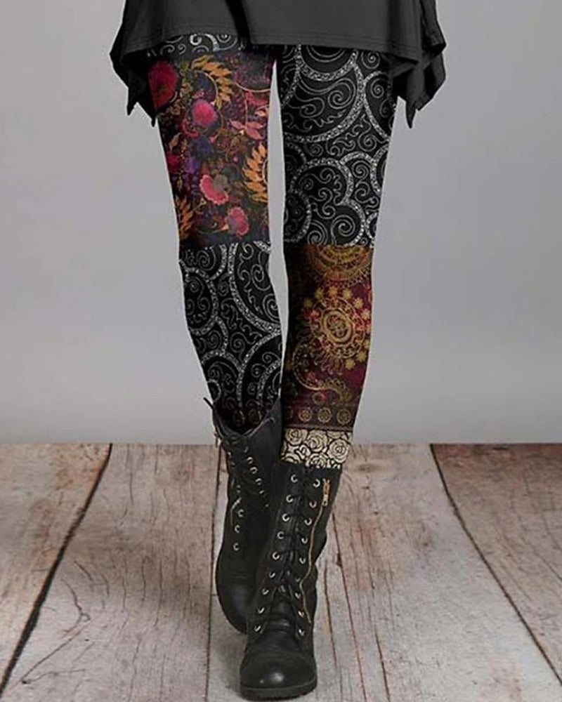 Bohemian Ethnic Print Leggings High-Waisted Slim Fit Soft Stretchy Fabric Ziva Style