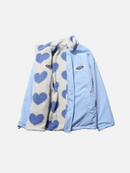 Reversible Heart Print Jacket Double-Sided Casual Lightweight Layering Coat for Women