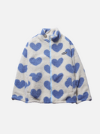 Reversible Heart Print Jacket Double-Sided Casual Lightweight Layering Coat for Women