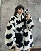 Reversible Heart Print Jacket Double-Sided Casual Lightweight Layering Coat for Women