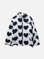 Reversible Heart Print Jacket Double-Sided Casual Lightweight Layering Coat for Women