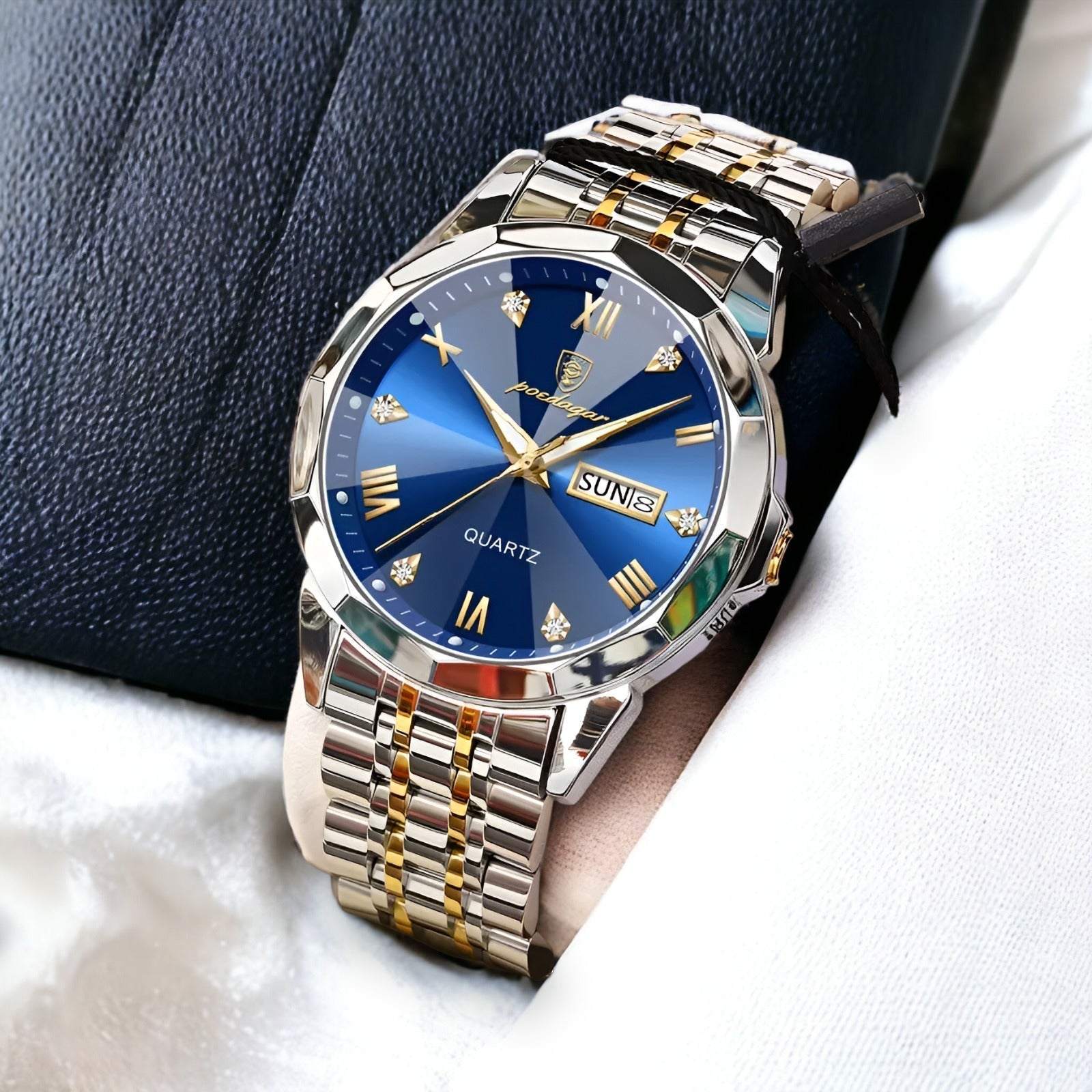 Rhombus Men's Luxury Watch Stainless Steel Diamond-Shaped Case Sapphire Glass Leather Strap