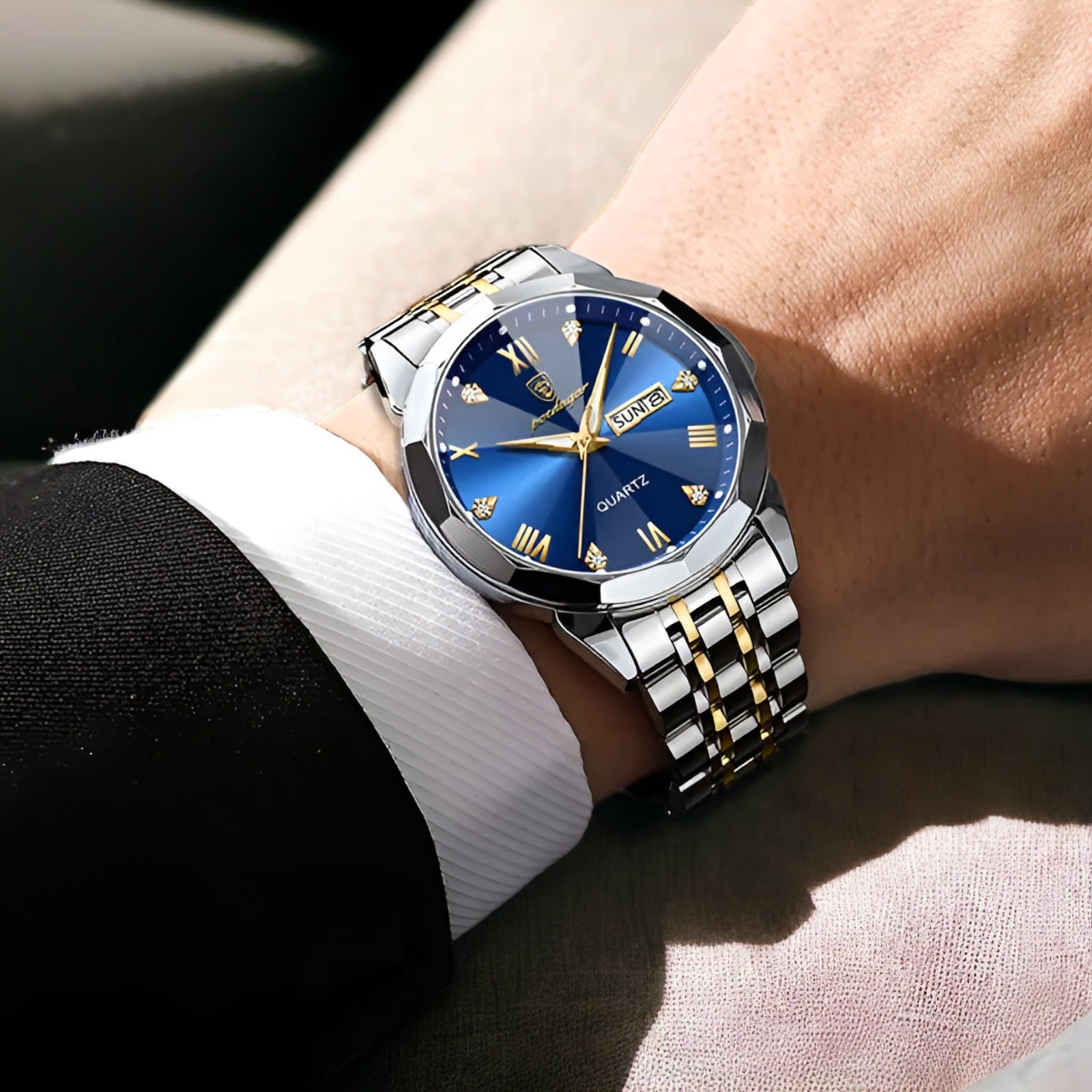 Rhombus Men's Luxury Watch Stainless Steel Diamond-Shaped Case Sapphire Glass Leather Strap