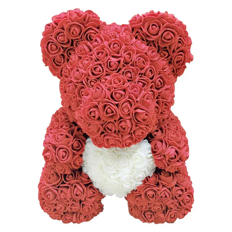 Handmade Rose Teddy Bear Bouquet 40cm Red PE Foam Roses Romantic Gift Keepsake