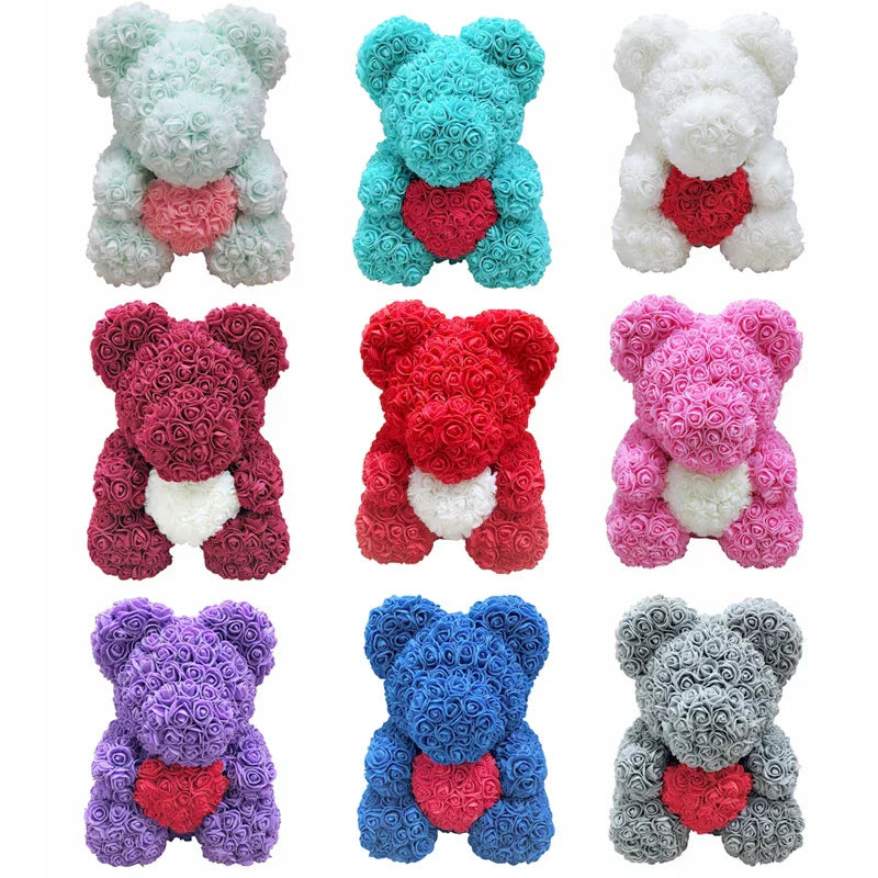 Handmade Rose Teddy Bear Bouquet 40cm Red PE Foam Roses Romantic Gift Keepsake