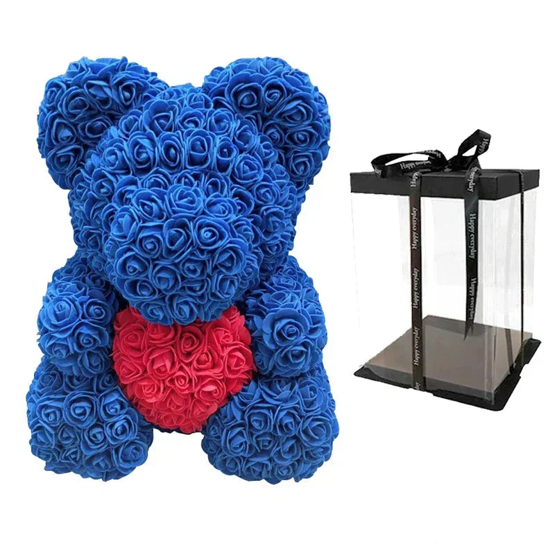 Handmade Rose Teddy Bear Bouquet 40cm Red PE Foam Roses Romantic Gift Keepsake
