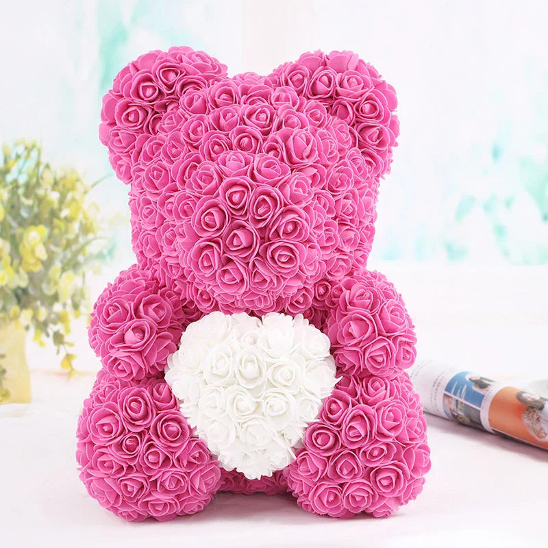 Handmade Rose Teddy Bear Bouquet 40cm Red PE Foam Roses Romantic Gift Keepsake