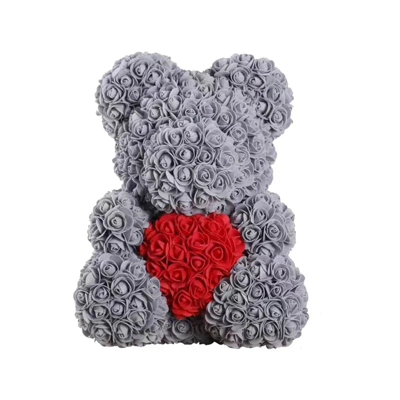 Handmade Rose Teddy Bear Bouquet 40cm Red PE Foam Roses Romantic Gift Keepsake