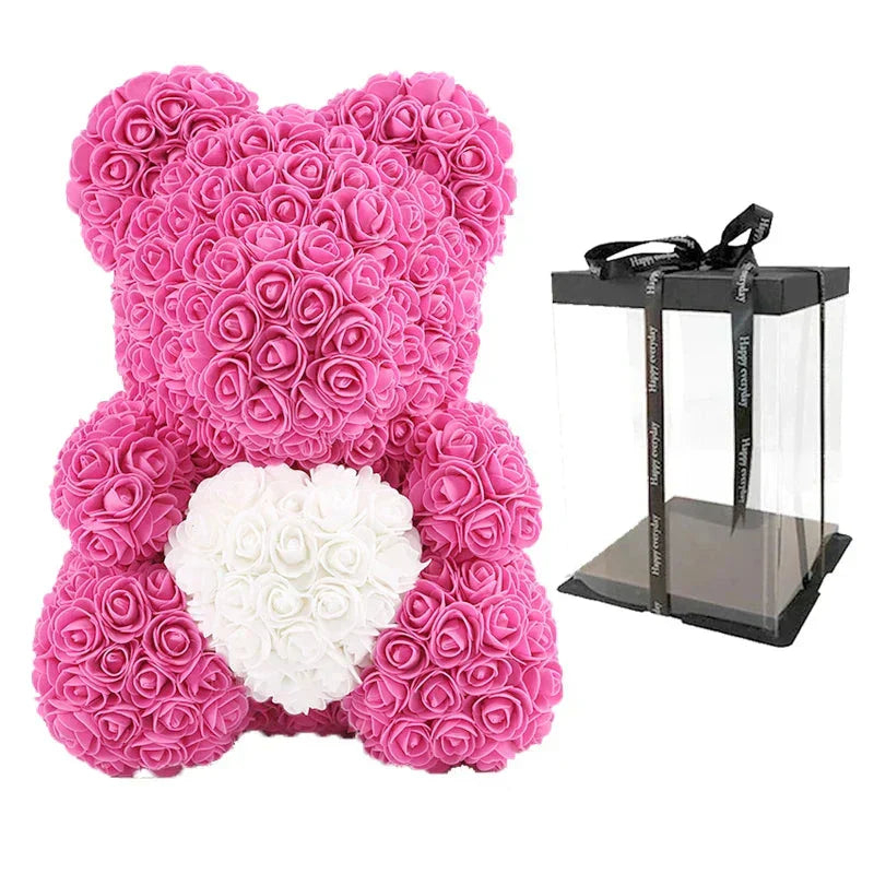 Handmade Rose Teddy Bear Bouquet 40cm Red PE Foam Roses Romantic Gift Keepsake