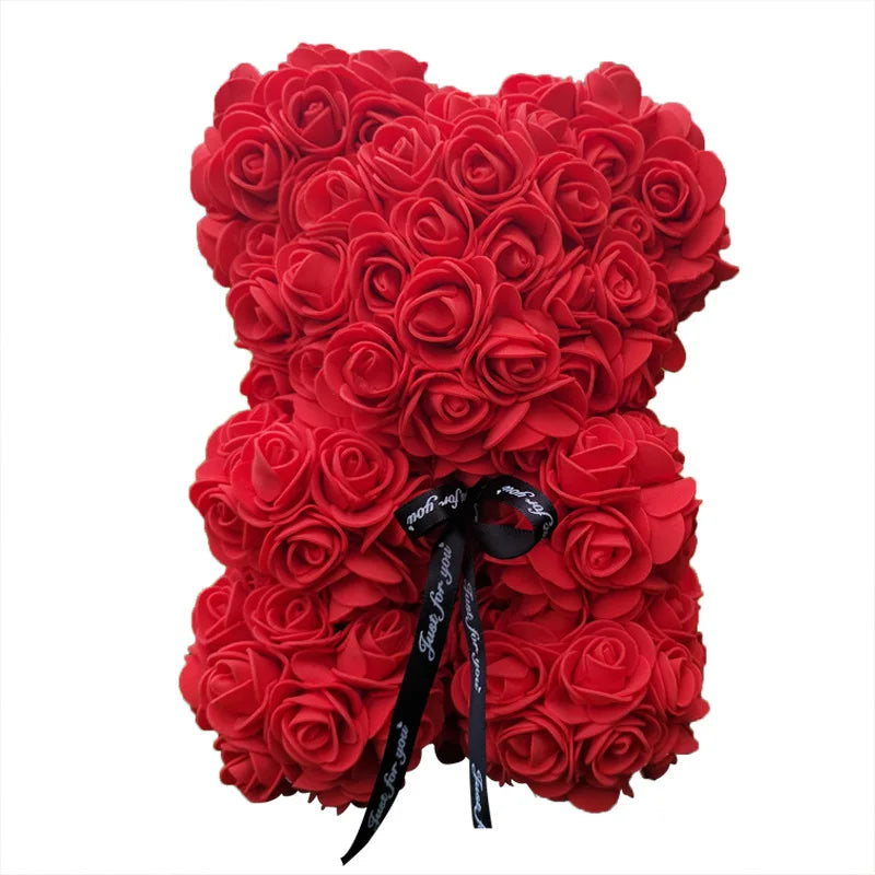 Handmade Rose Teddy Bear Bouquet 40cm Red PE Foam Roses Romantic Gift Keepsake