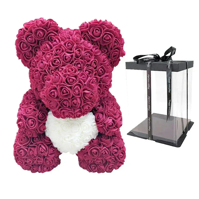 Handmade Rose Teddy Bear Bouquet 40cm Red PE Foam Roses Romantic Gift Keepsake