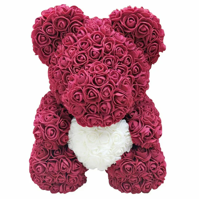 Handmade Rose Teddy Bear Bouquet 40cm Red PE Foam Roses Romantic Gift Keepsake