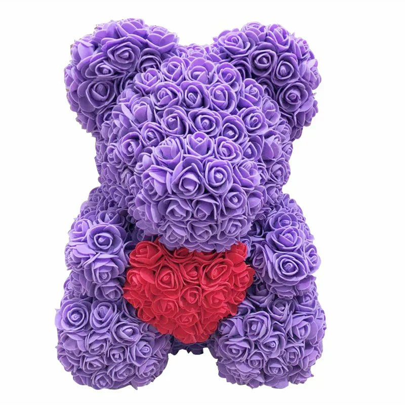 Handmade Rose Teddy Bear Bouquet 40cm Red PE Foam Roses Romantic Gift Keepsake